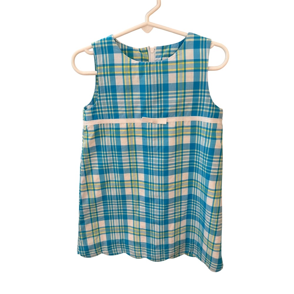 Lilly Pulitzer Girls 3T Blue Yellow Plaid Scalloped Hem Sleeveless Shift Dress